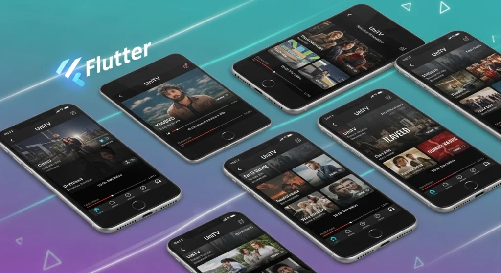 Multiple smartphones displaying streaming content