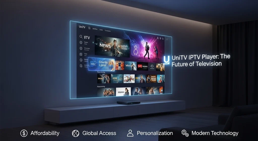 Modern IPTV interface showcasing features